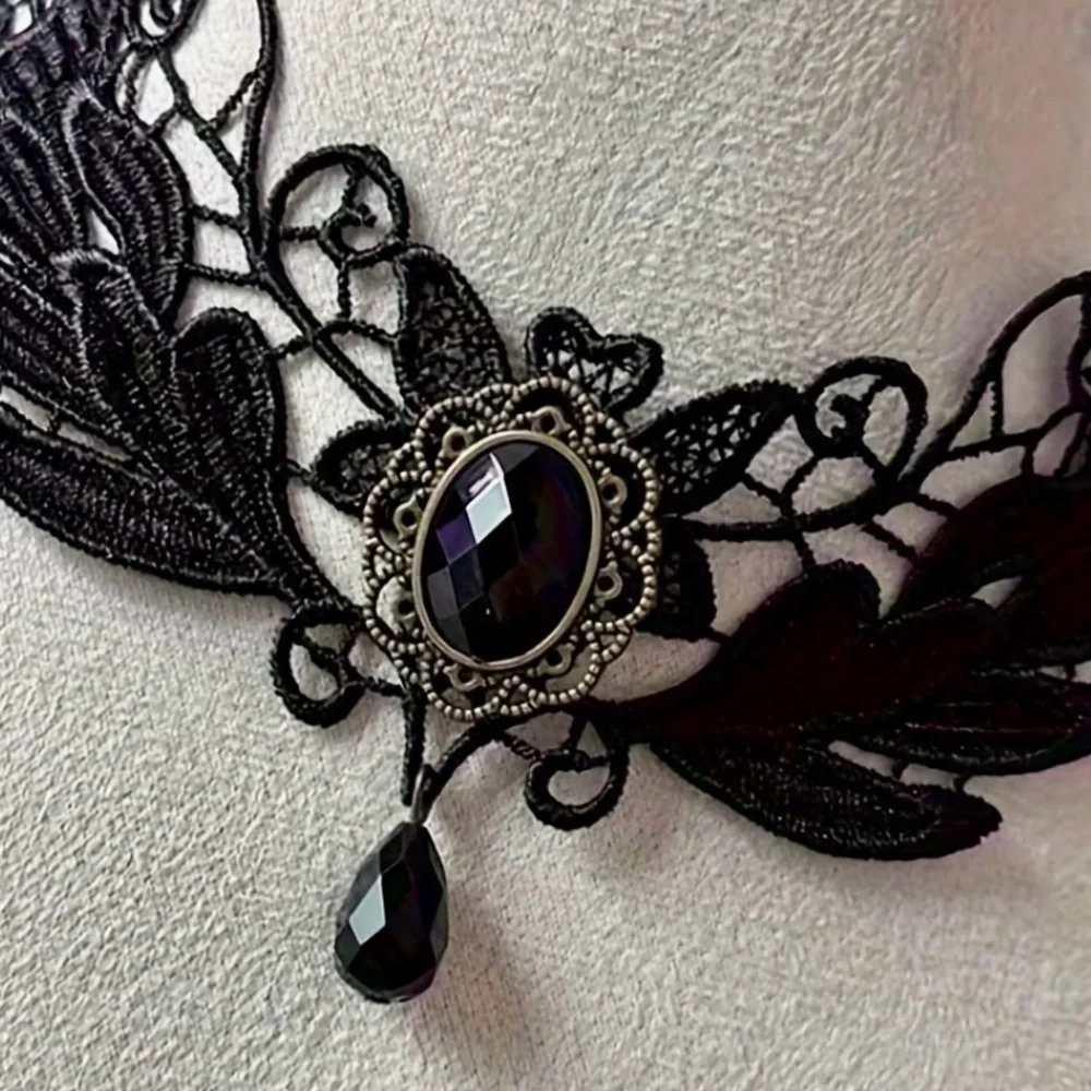 Black Gothic Lace Choker Victorian Dark Academia Necklace Goth - Picture 8 of 10